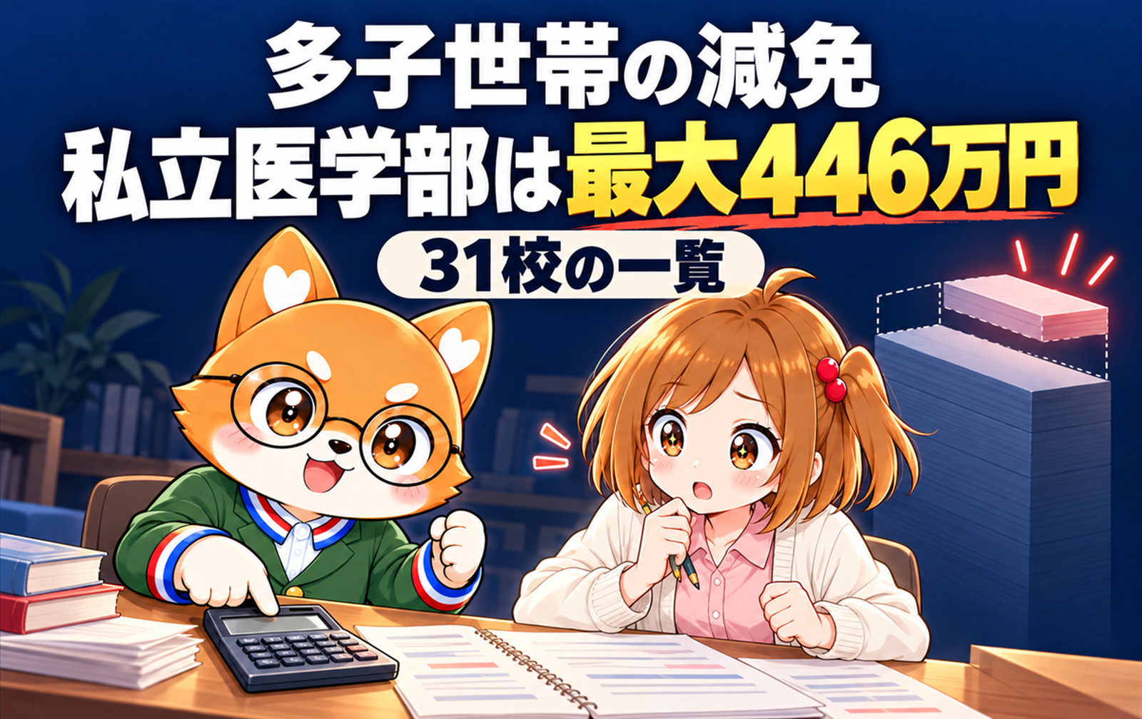 私立医学部の学費が払えない|多子世帯の減免は最大446万円の記事のアイキャッチ画像